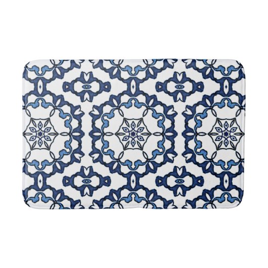 Elegant  Nederlands Delft Blue Floral Pattern Badmat (Voorkant)