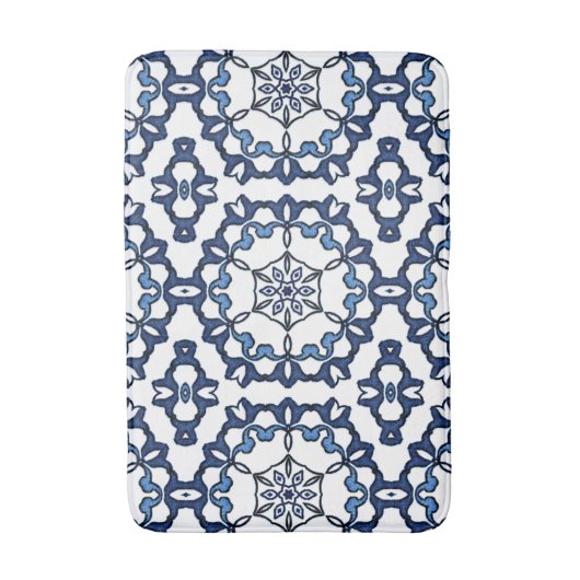 Elegant  Nederlands Delft Blue Floral Pattern Badmat (Voorkant Verticaal)