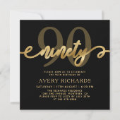 Elegant negentig gouden script zwart 90ste verjaar kaart (Voorkant)