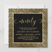 Elegant negentig gouden script zwart 90ste verjaar kaart (Voorkant)