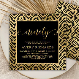 Elegant negentig gouden script zwart 90ste verjaar kaart