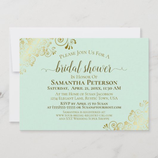 Elegant Neo Mint Green & Gold Lace Vrijgezellenfee Kaart (Voorkant)