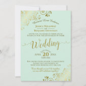 Elegant Neo Mint Green & Gold Wedding Livestream Kaart (Voorkant)