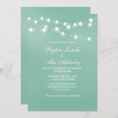 Elegant Neo Mint White String Lights Wedding Kaart (Voorkant / Achterkant)