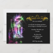 Elegant Neon Champagne New Years Eve Party Kaart (Voorkant)