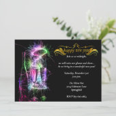 Elegant Neon Champagne New Years Eve Party Kaart (Staand voorkant)