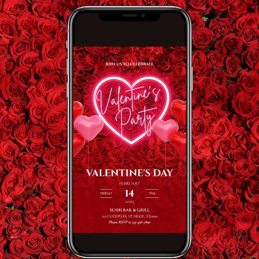 Elegant Neon Heart Valentijns's feestuitnodiging Kaart