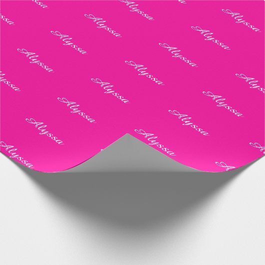 Elegant Neon Pink aangepaste script naam chic Cadeaupapier (Hoek)