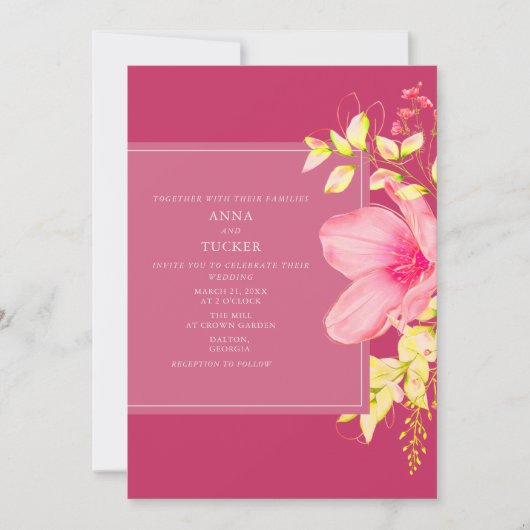 Elegant Neon Pink Floral Wedding Kaart (Voorkant)