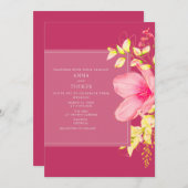 Elegant Neon Pink Floral Wedding Kaart (Voorkant / Achterkant)