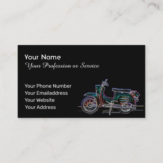 Elegant Neon Pop-Art Retro-motorfiets Visitekaartje (Achterkant)