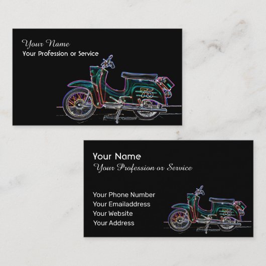 Elegant Neon Pop-Art Retro-motorfiets Visitekaartje (Voorkant / Achterkant)