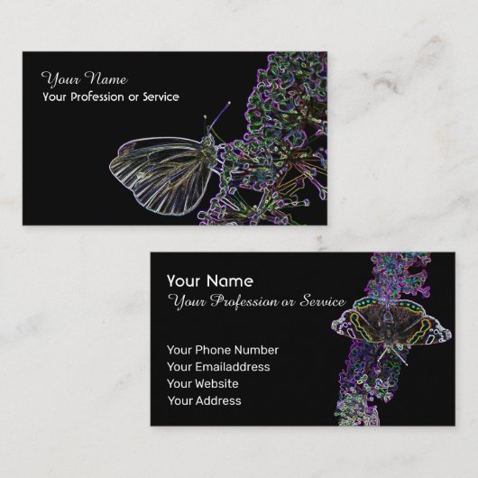 Elegant Neon Pop-Art vlinderbloemenauto Visitekaartje (Voorkant / Achterkant)