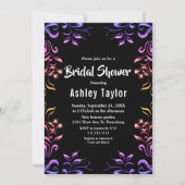 Elegant Neon Rozen Zwart Bloemen Vrijgezellenfeest Kaart (Voorkant)