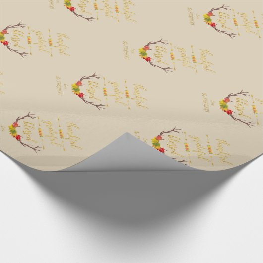 Elegant Nep faux goud dankbaar Thanksgiving-monogr Cadeaupapier (Hoek)