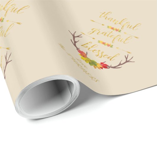 Elegant Nep faux goud dankbaar Thanksgiving-monogr Cadeaupapier (Rol Hoek)