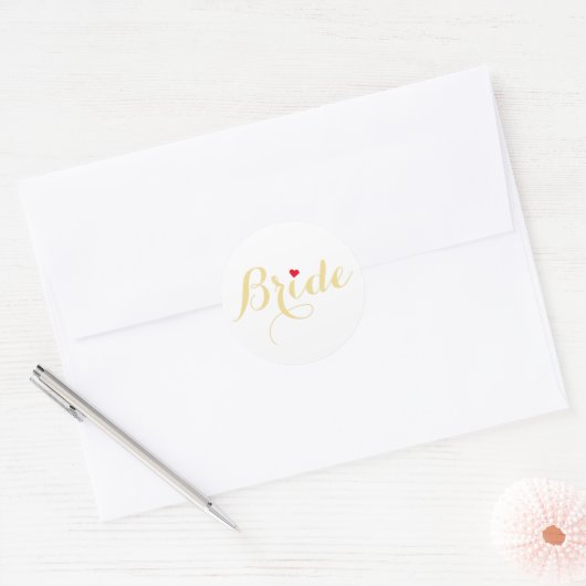 Elegant nep gouden script hart bruid trouwen wit ronde sticker (Envelop)