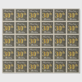 Elegant, Nep Hout, Nep Goud 30e Verjaardag + Naam Cadeaupapier