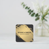 Elegant Nep Metallic Goud en Leer Vierkante Visitekaartje (Staand voorkant)