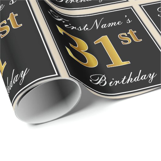 Elegant, Nepgoud 31e Verjaardag + Aangepaste Naam Cadeaupapier (Rol Hoek)