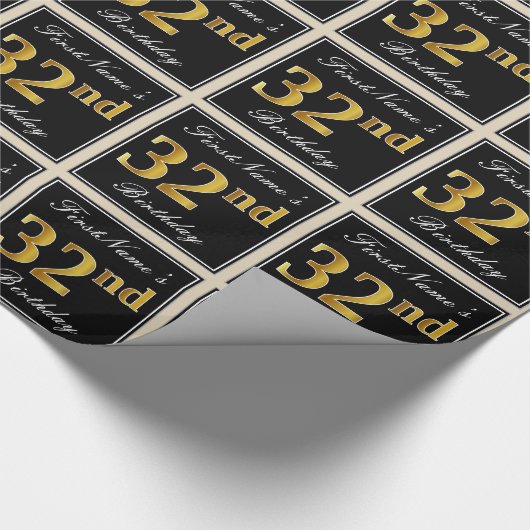 Elegant, Nepgoud 32e Verjaardag + Aangepaste Naam Cadeaupapier (Hoek)