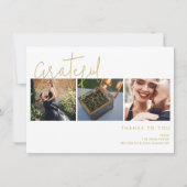 Elegant Nepgoud Effect Dankbaar 3 Foto's Bruiloft Bedankkaart (Voorkant)