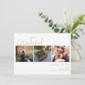 Elegant Nepgoud Effect Dankbaar 3 Foto's Trouwdag Bedankkaart (Staand voorkant)