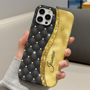 Elegant nepgoud glinsterende zwarte diamant monogr Case-Mate iPhone case