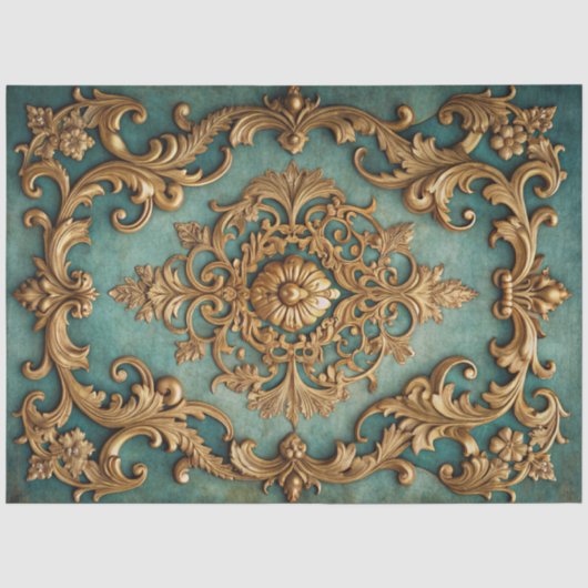 Elegant Nepgoud Teal Decoupage Tissuepapier (Voorkant)