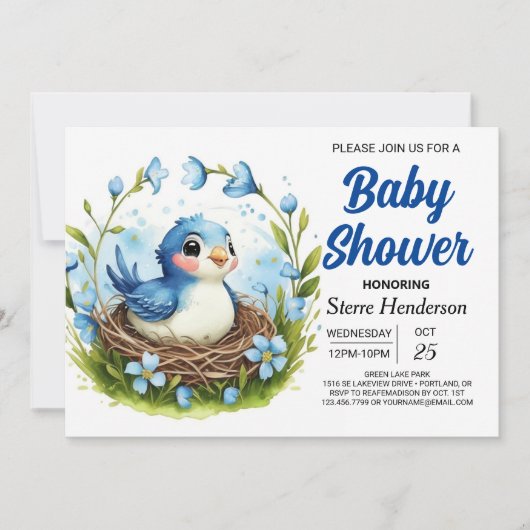 Elegant Nest Woodland Bird Boy Baby shower Kaart (Voorkant)