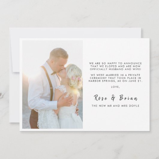 Elegant net getrouwd aangepaste foto moderne bruil aankondiging (Achterkant)