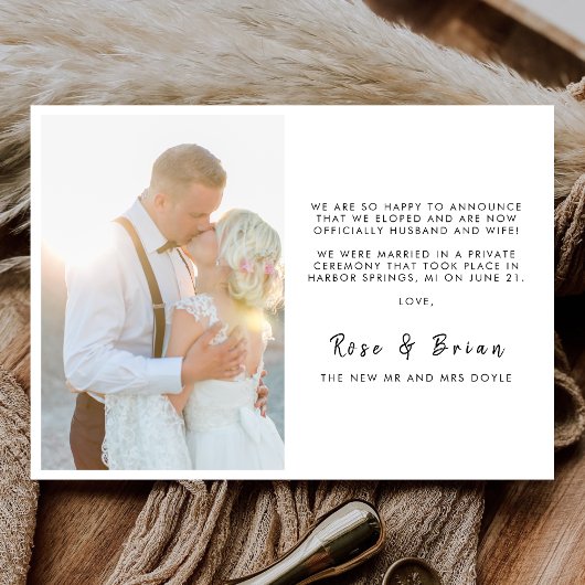 Elegant net getrouwd aangepaste foto moderne bruil aankondiging