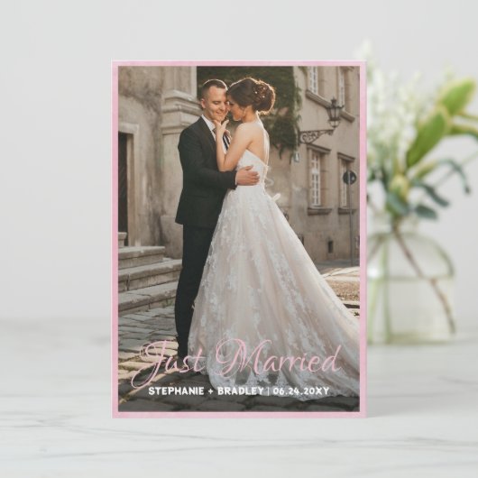 Elegant net getrouwd bruiloft foto aankondiging (Staand voorkant)