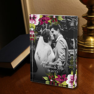 Elegant net getrouwd magenta groen bloemenbruiloft fotoblokken