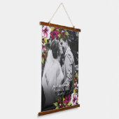 Elegant net getrouwd magenta groen bloemenbruiloft hangend wandkleed (Gebogen)