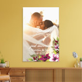 Elegant net getrouwd magenta wit bloemenbruiloft canvas afdruk (Insitu (Woonkamer))