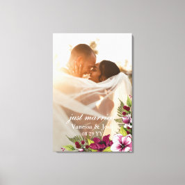 Elegant net getrouwd magenta wit bloemenbruiloft canvas afdruk