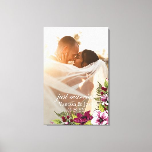 Elegant net getrouwd magenta wit bloemenbruiloft canvas afdruk (Voorkant)