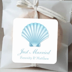 Elegant net getrouwd Shell Blue Nautical Wedding Vierkante Sticker