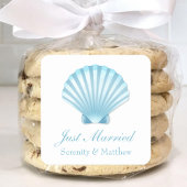 Elegant net getrouwd Shell Blue Nautical Wedding Vierkante Sticker