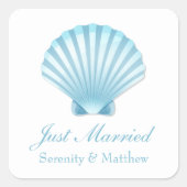 Elegant net getrouwd Shell Blue Nautical Wedding Vierkante Sticker (Voorkant)