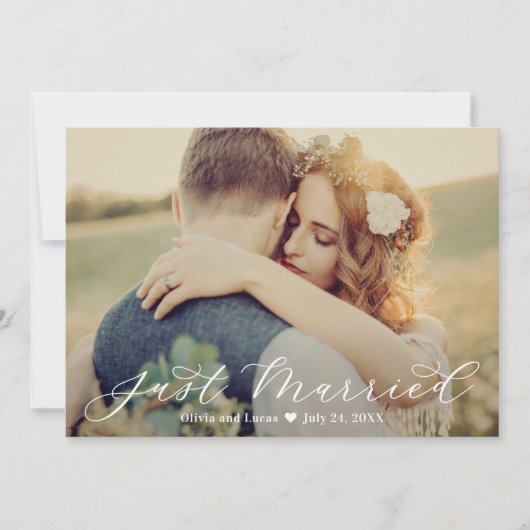 Elegant Net getrouwd White Script Weduwfoto Aankondiging (Voorkant)