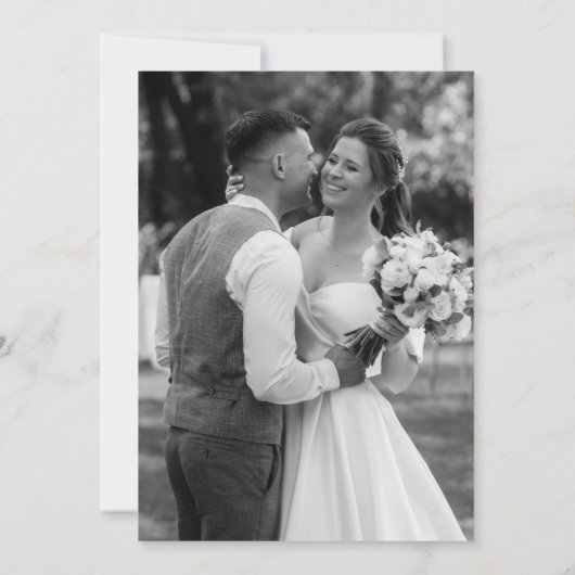 Elegant net getrouwd zwart-wit bruiloft foto bedankkaart (Achterkant)