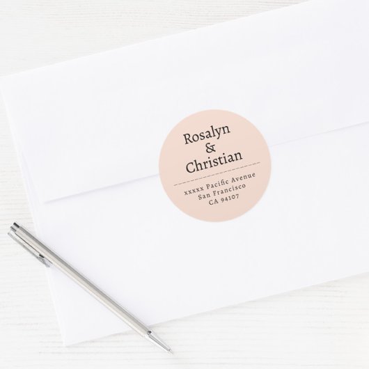 Elegant neutraal beige bruiloft retour adres ronde sticker
