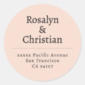 Elegant neutraal beige bruiloft retour adres ronde sticker (Voorkant)