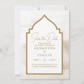 Elegant neutraal beige Gold Modern Sparen de Datum Kaart (Voorkant)