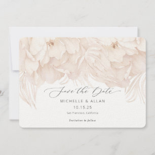 Elegant neutraal beige pony florale bruiloft save the date