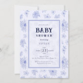 Elegant neutraal blauw bloemenpatroon Baby shower Kaart (Voorkant)