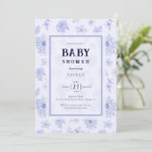 Elegant neutraal blauw bloemenpatroon Baby shower Kaart (Staand voorkant)