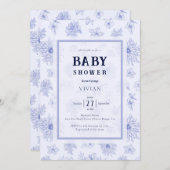 Elegant neutraal blauw bloemenpatroon Baby shower Kaart (Voorkant / Achterkant)